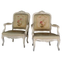 Pair of Large Napoleon III Armchairs in Lacquered Wood and Aubusson Tapestry