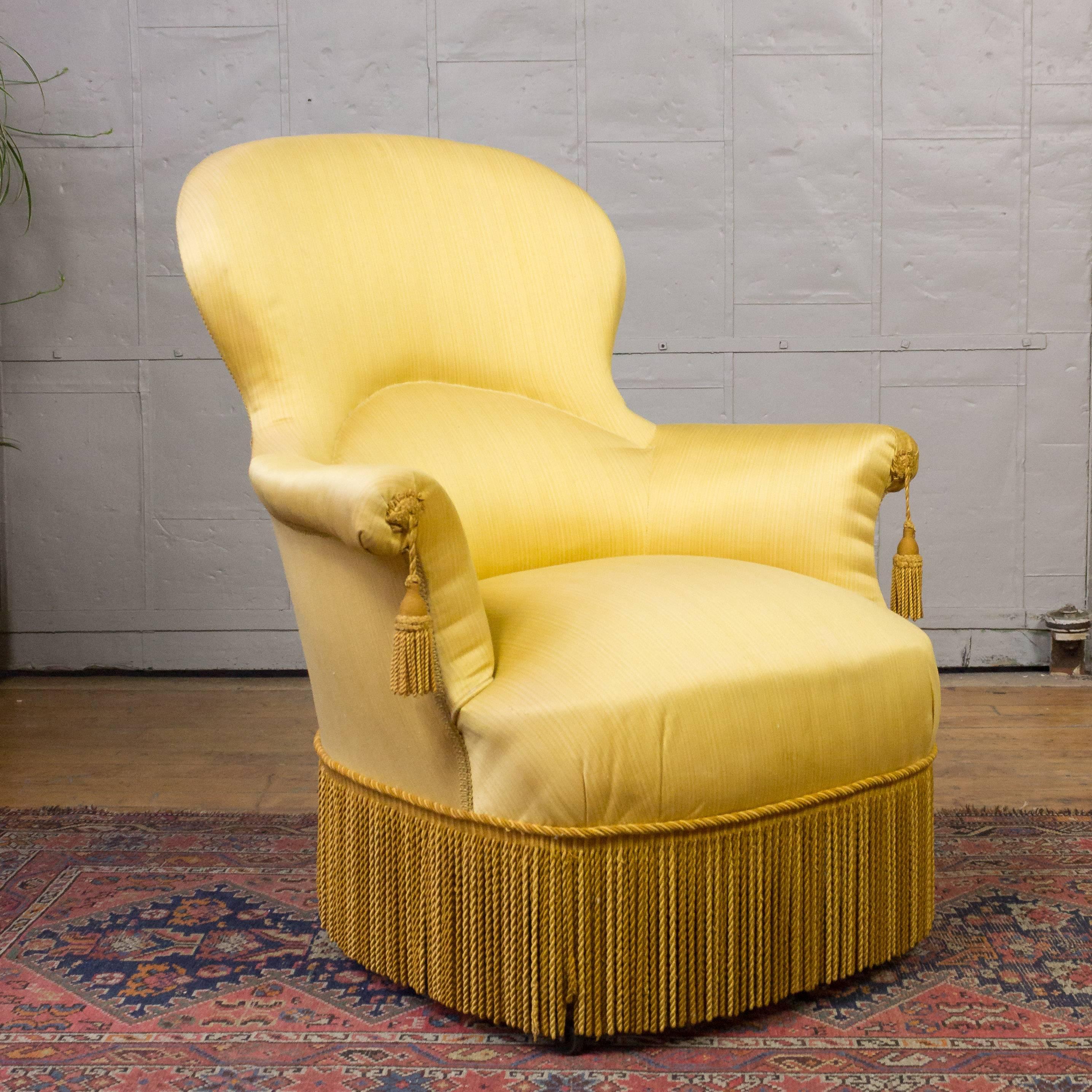 Pair of Large Napoleon III Armchairs in Yellow Fabric 6