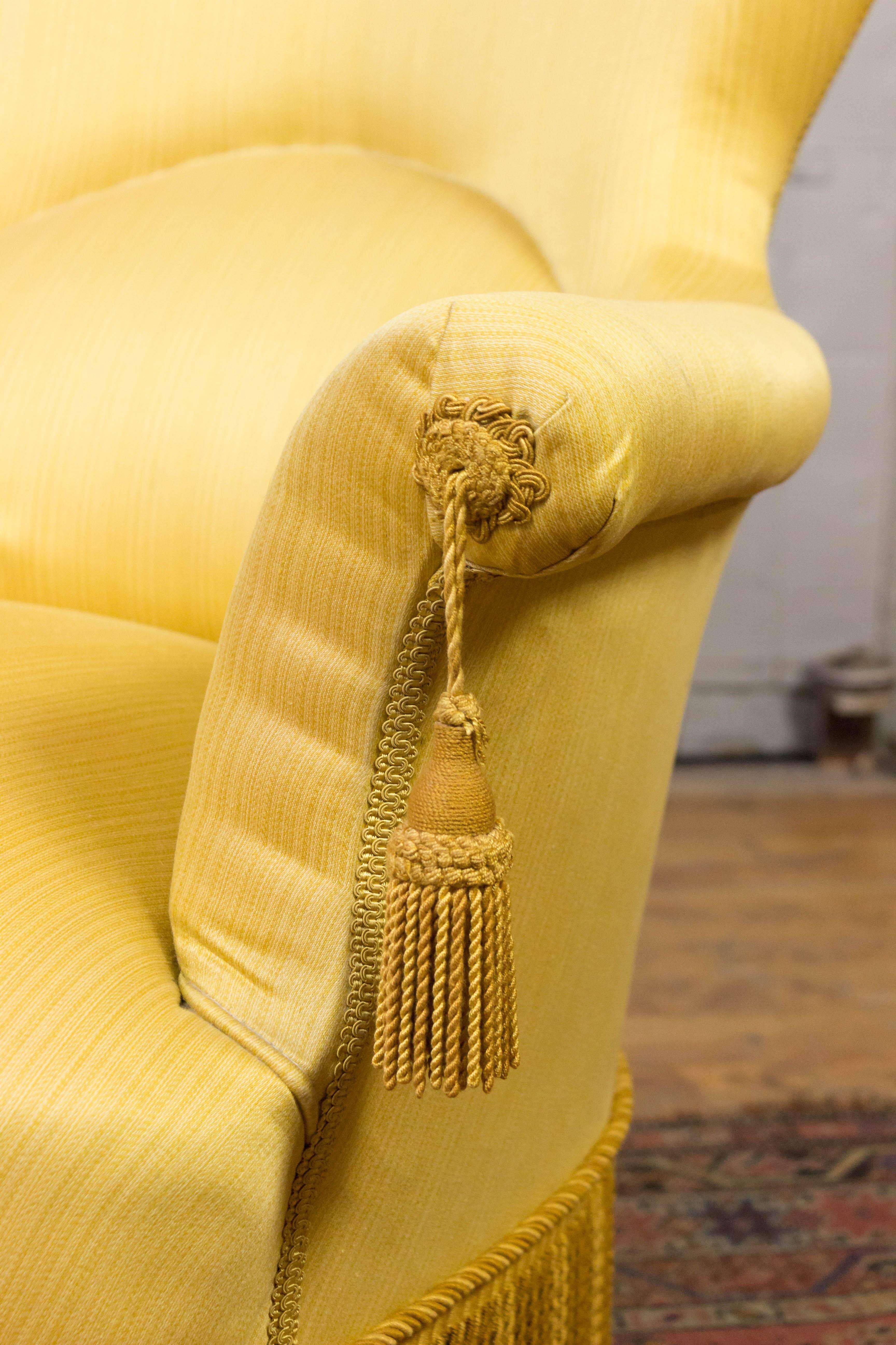 19th Century Pair of Large Napoleon III Armchairs in Yellow Fabric
