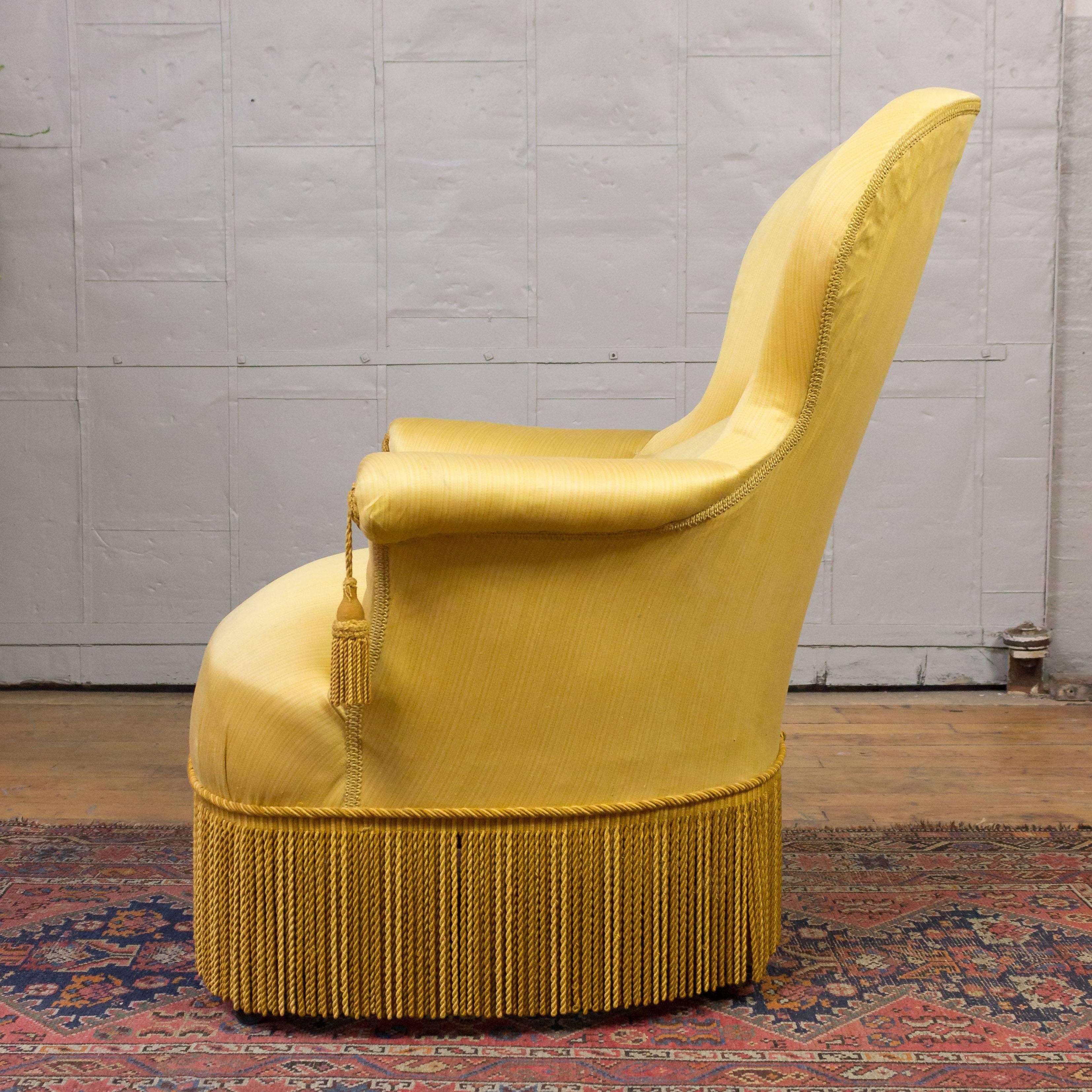Pair of Large Napoleon III Armchairs in Yellow Fabric 1