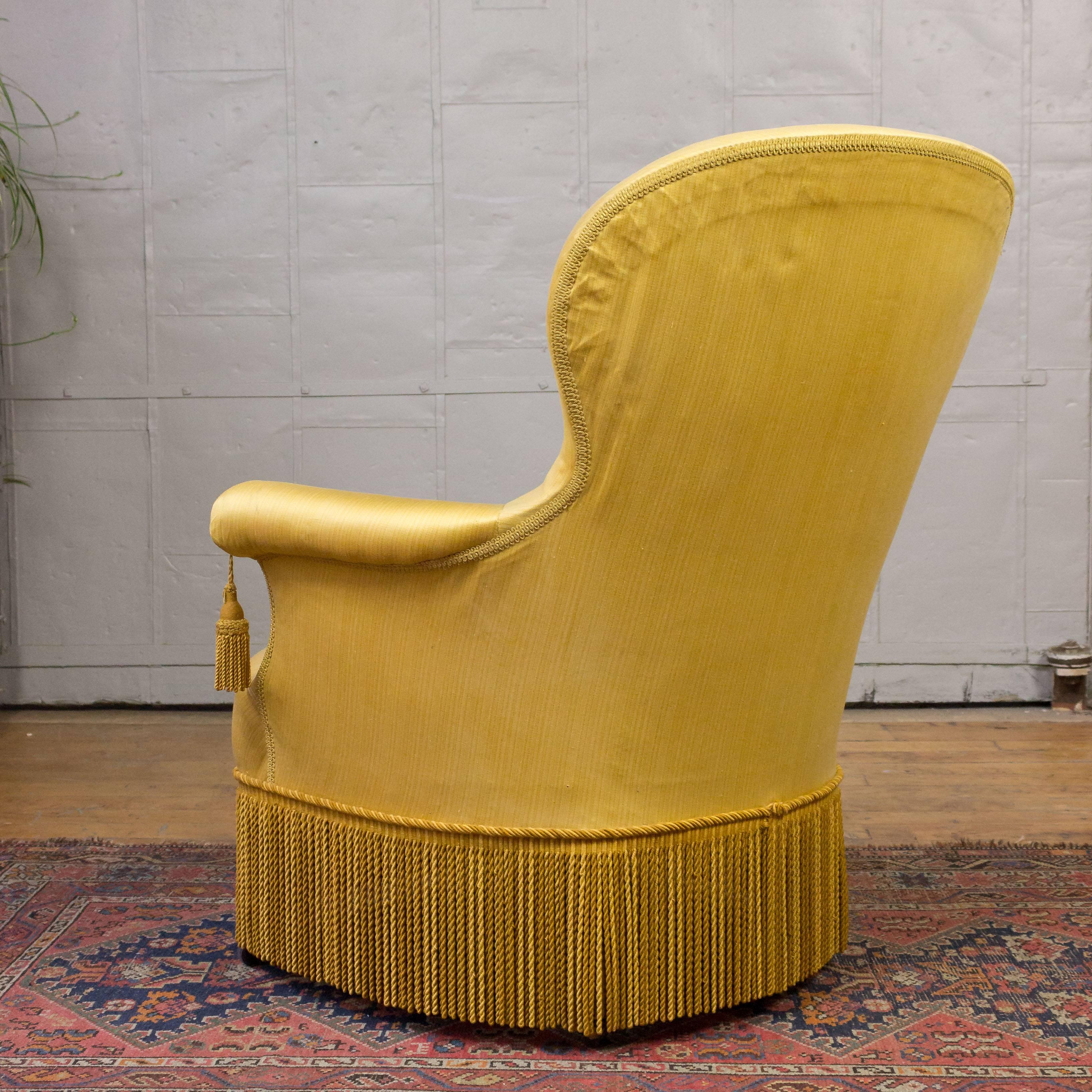 Pair of Large Napoleon III Armchairs in Yellow Fabric 2