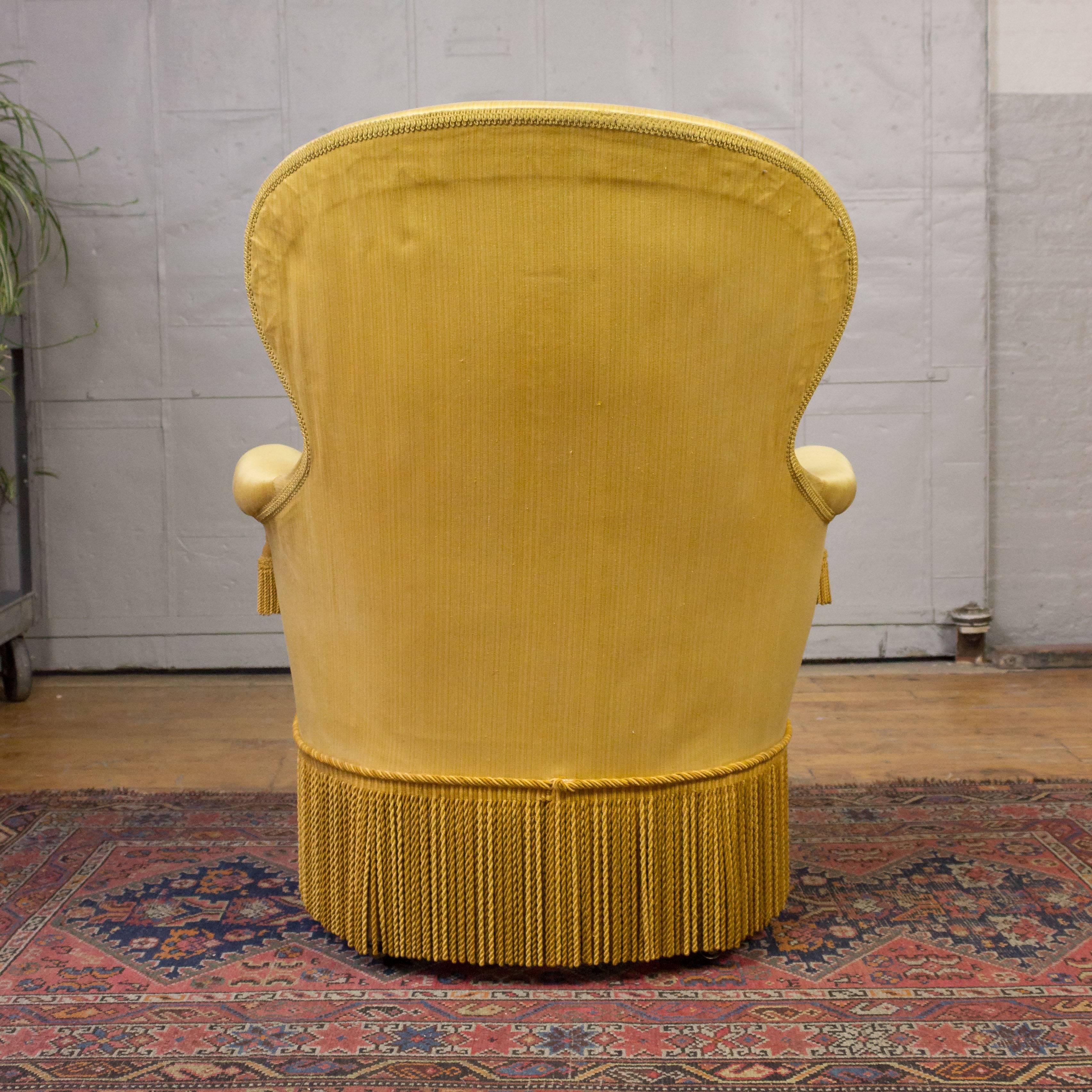 Pair of Large Napoleon III Armchairs in Yellow Fabric 3