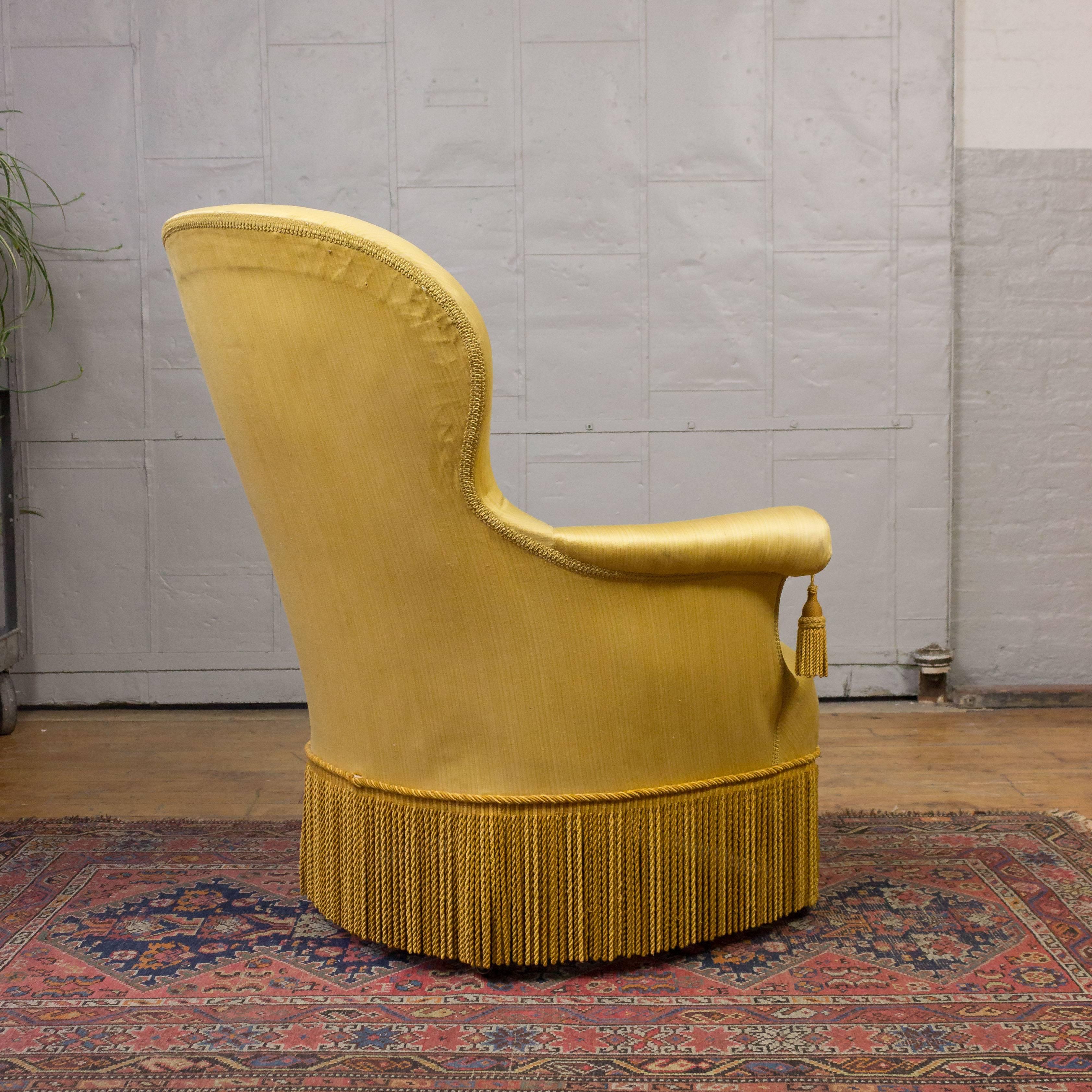 Pair of Large Napoleon III Armchairs in Yellow Fabric 4