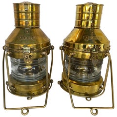 Pair of Large Nautical Antique Brass Anchor Lanterns