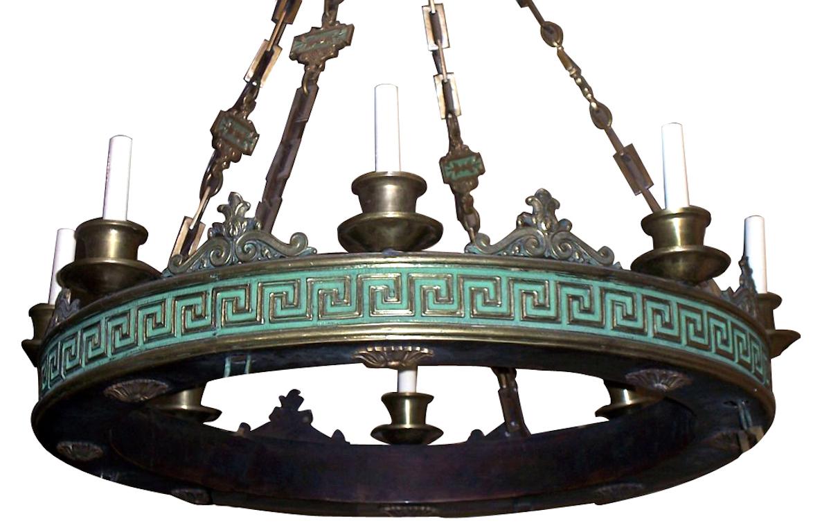 Neoclassical Pair of Large Neoclassic Bronze Chandeliers, Sold Individually For Sale