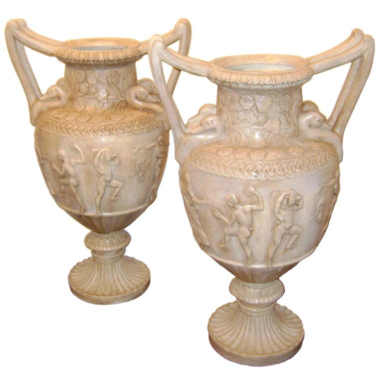 Pair of Large Neoclassic Ceramic Vases For Sale