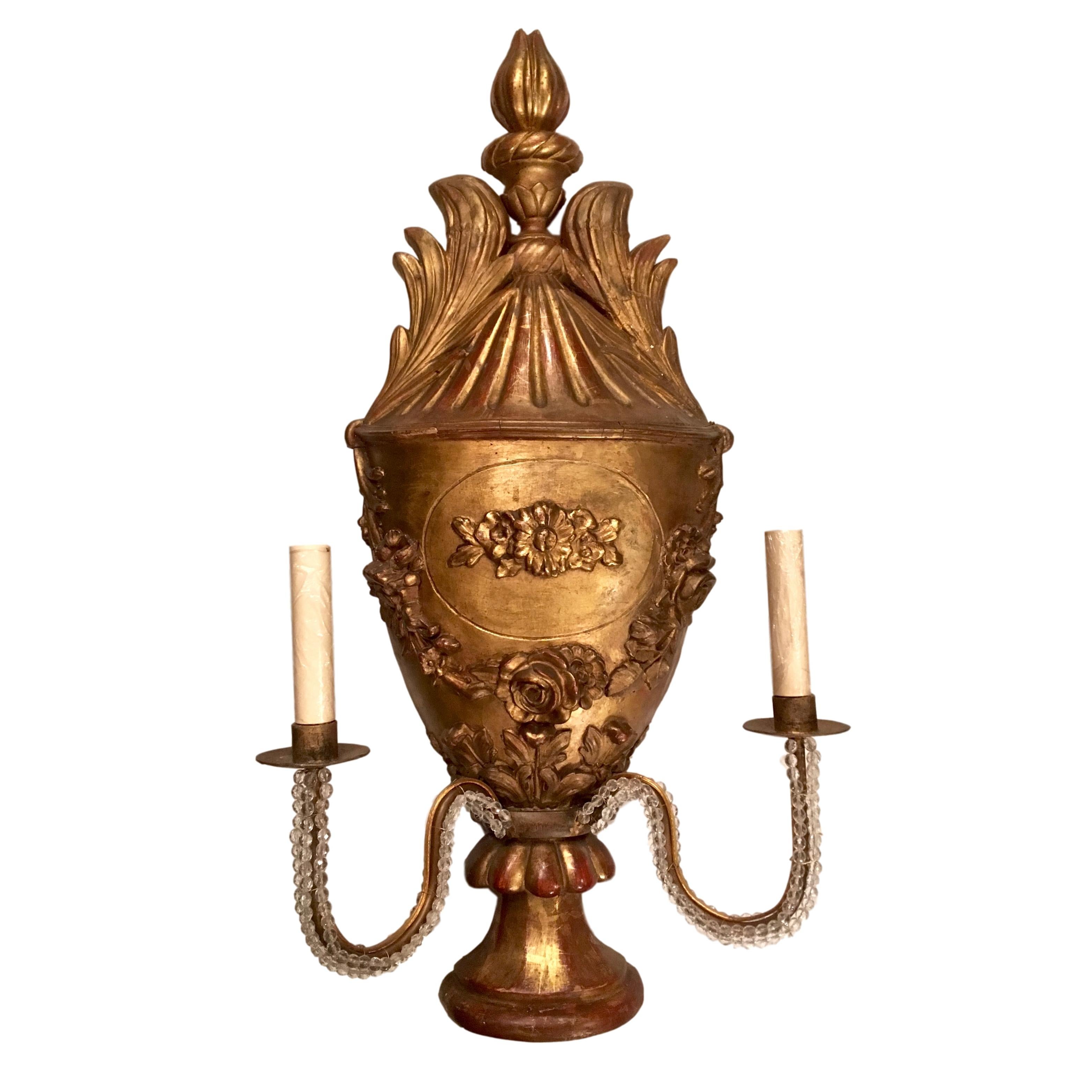 Pair of Large Neoclassic Gilt Wood Sconces In Excellent Condition In New York, NY