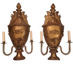 Pair of Large Neoclassic Gilt Wood Sconces