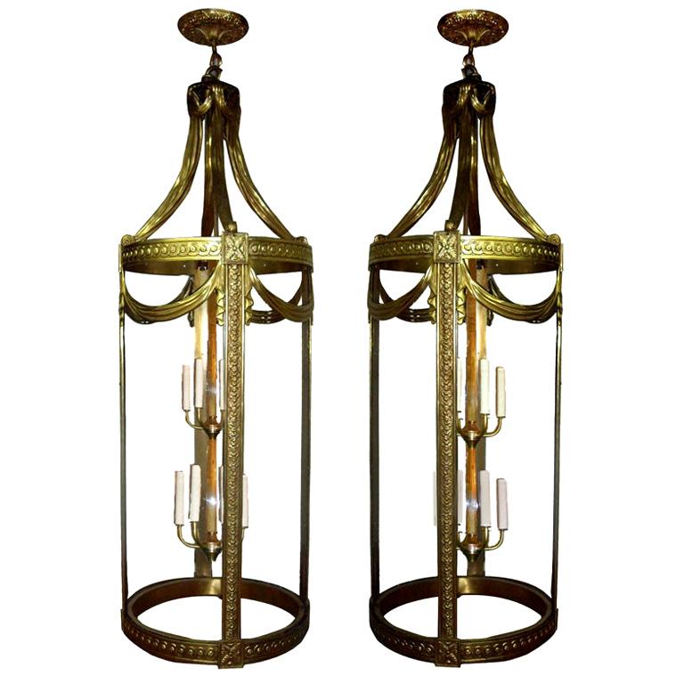 Pair of Large Neoclassic Lanterns, Sold Individually For Sale