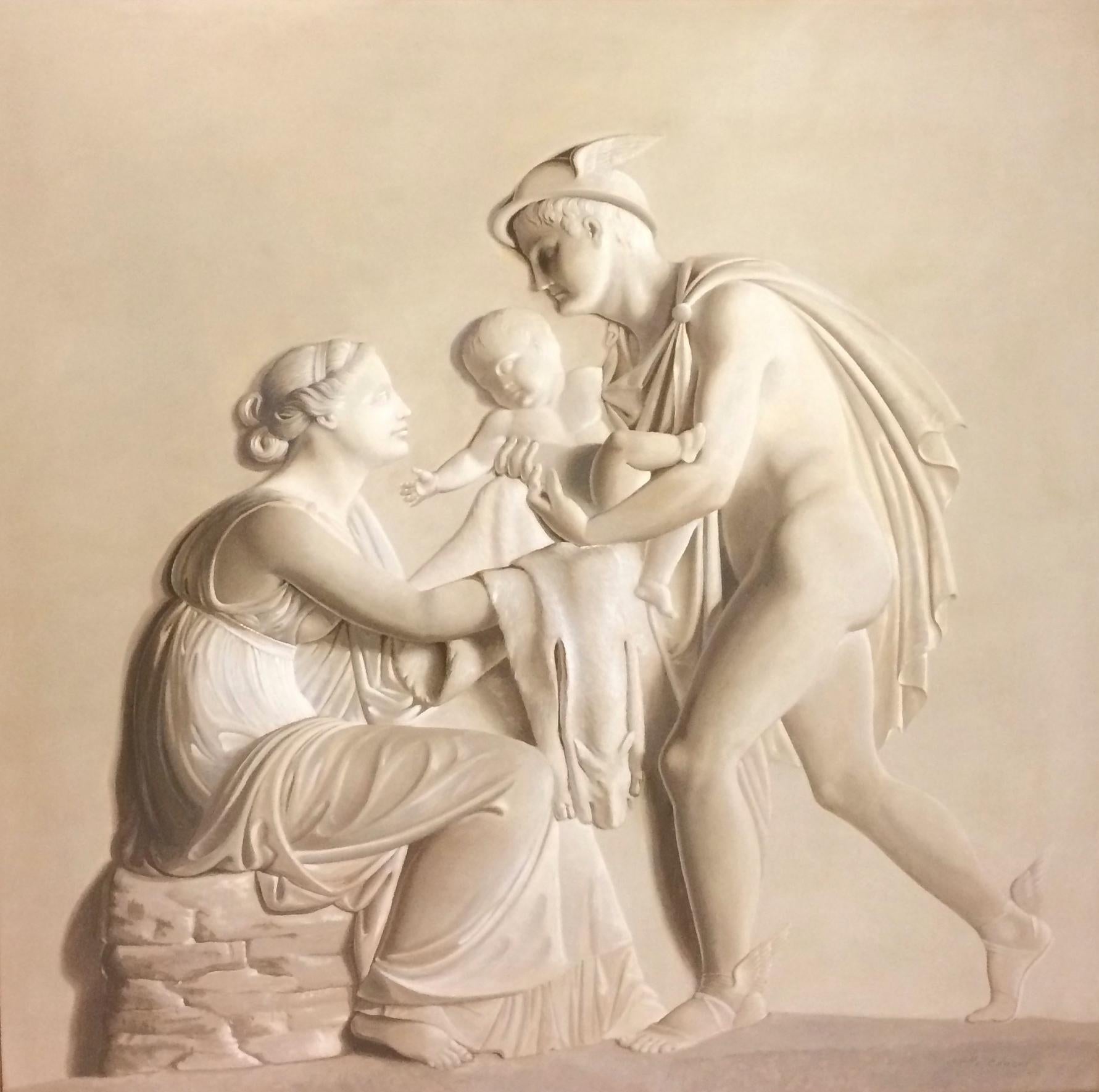 Pair of Large Neoclassical Grisaille Paintings after Thorvaldsen Reliefs, 1920 For Sale 6
