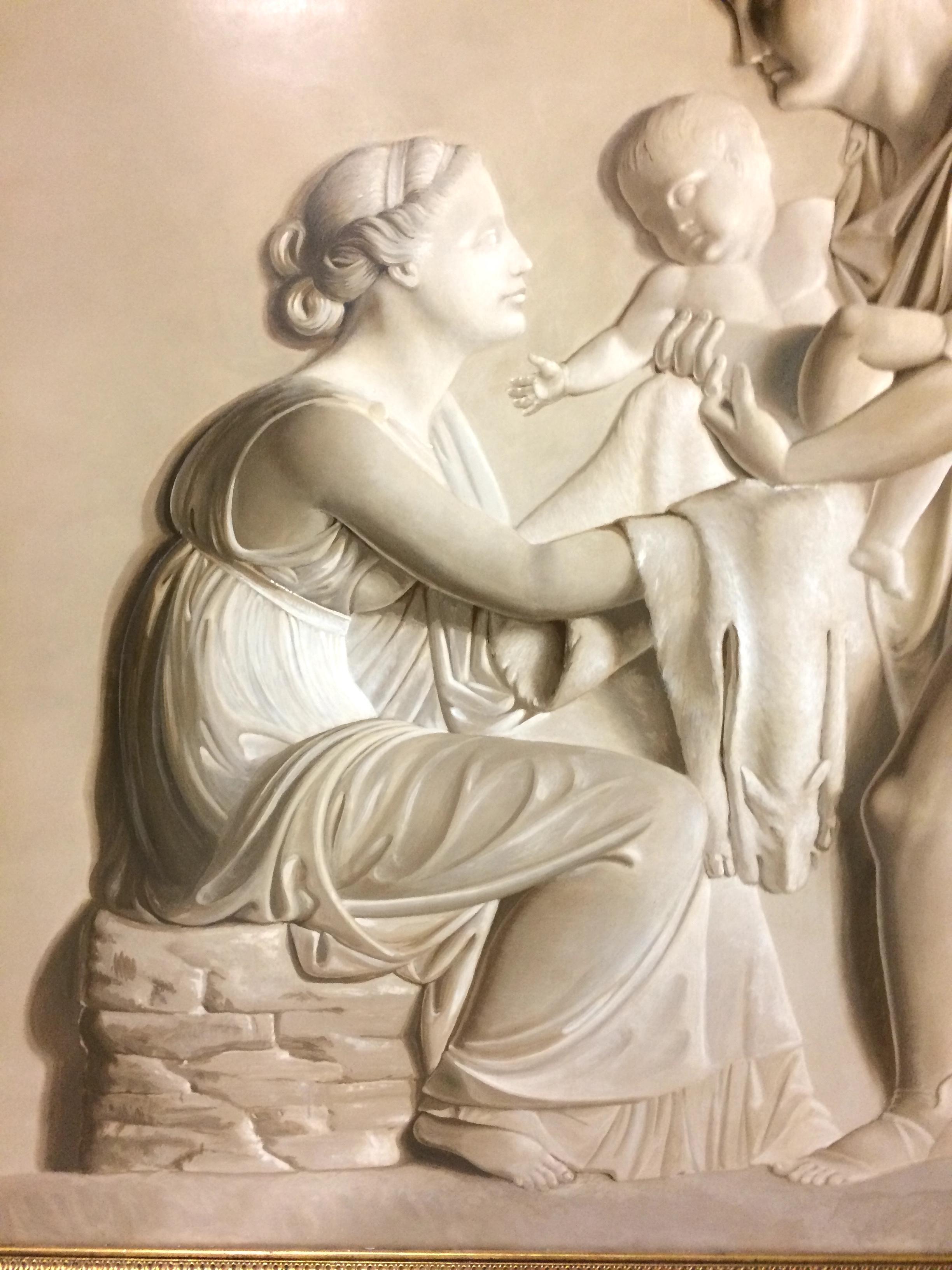 Pair of Large Neoclassical Grisaille Paintings after Thorvaldsen Reliefs, 1920 In Good Condition For Sale In Rome, IT
