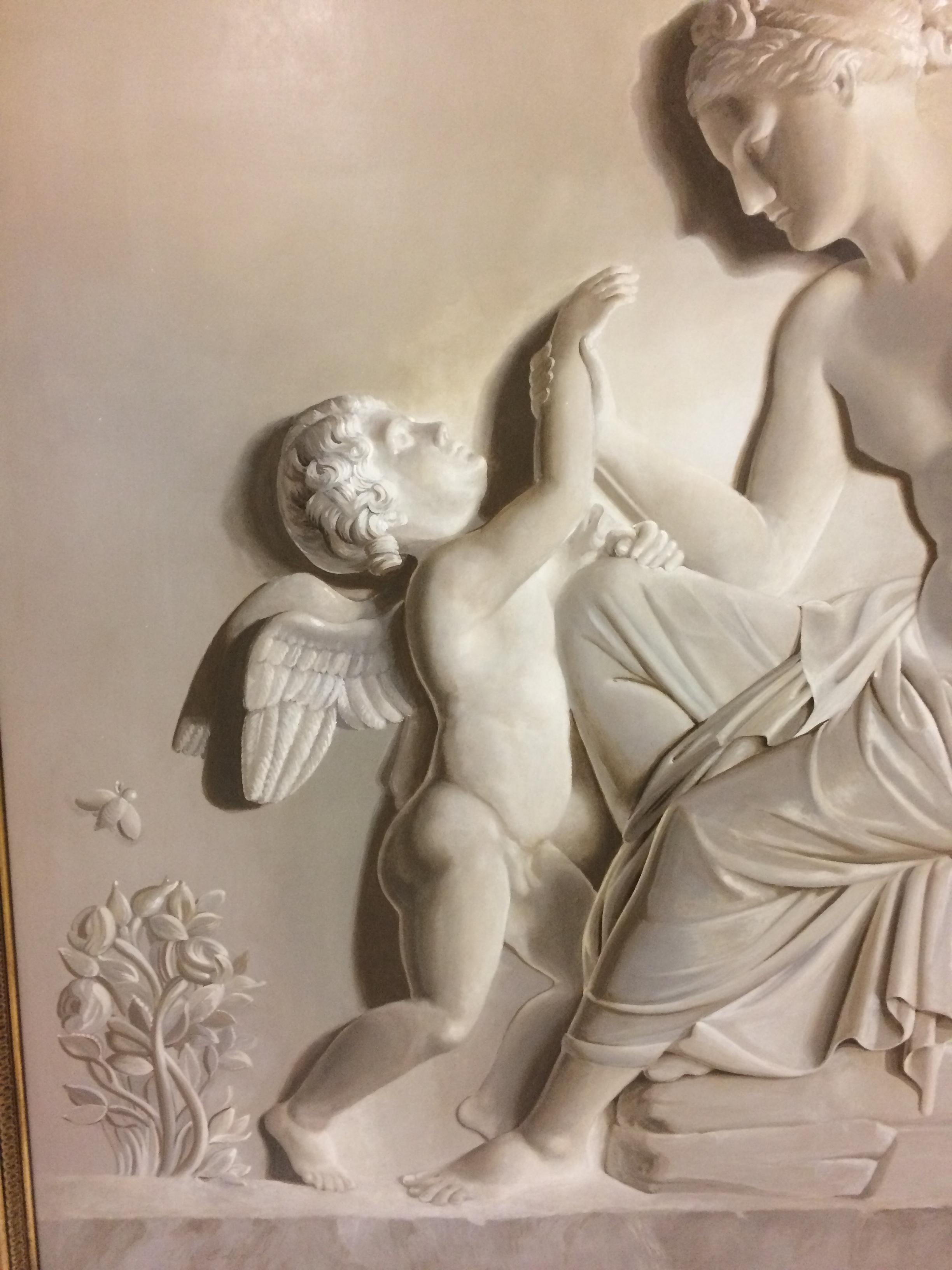 Pair of Large Neoclassical Grisaille Paintings after Thorvaldsen Reliefs, 1920 For Sale 1