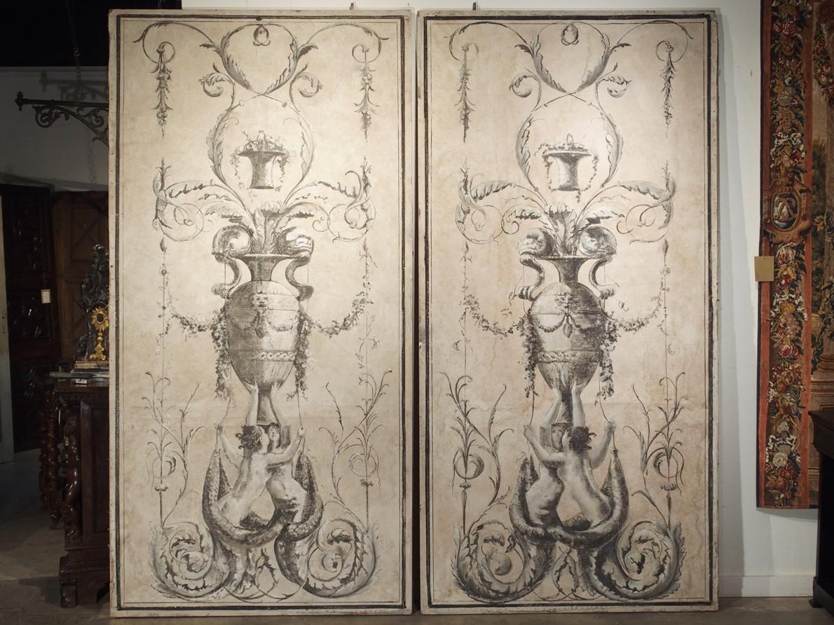 Italian Pair of Large Neoclassical Grisaille Paintings from Siena, Italy, circa 1810