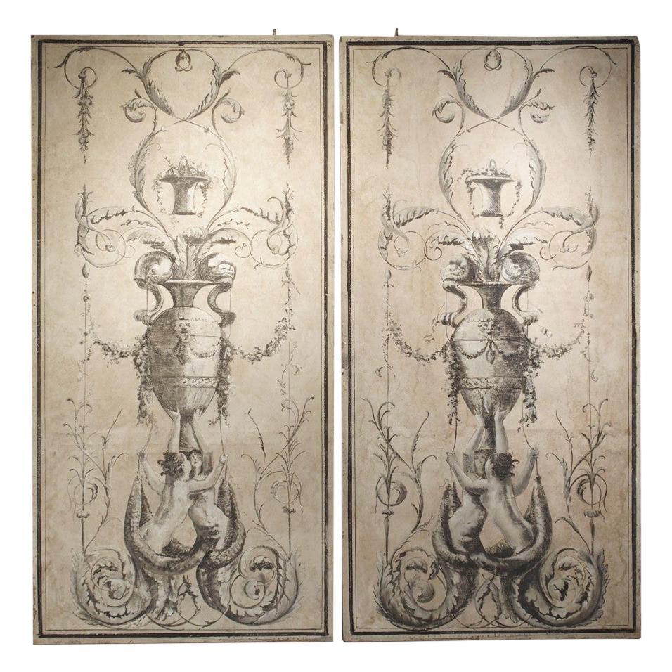 Pair of Large Neoclassical Grisaille Paintings from Siena, Italy, circa 1810