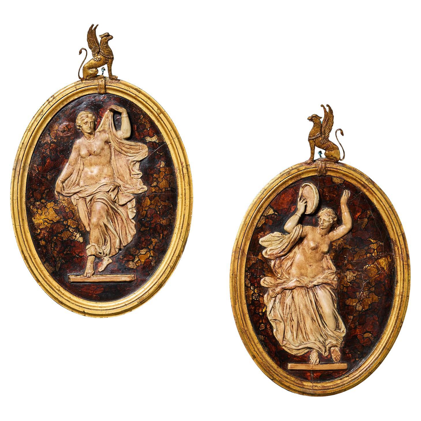 Pair of Large Neoclassical Italian Wall Hanging Plaster Plaques