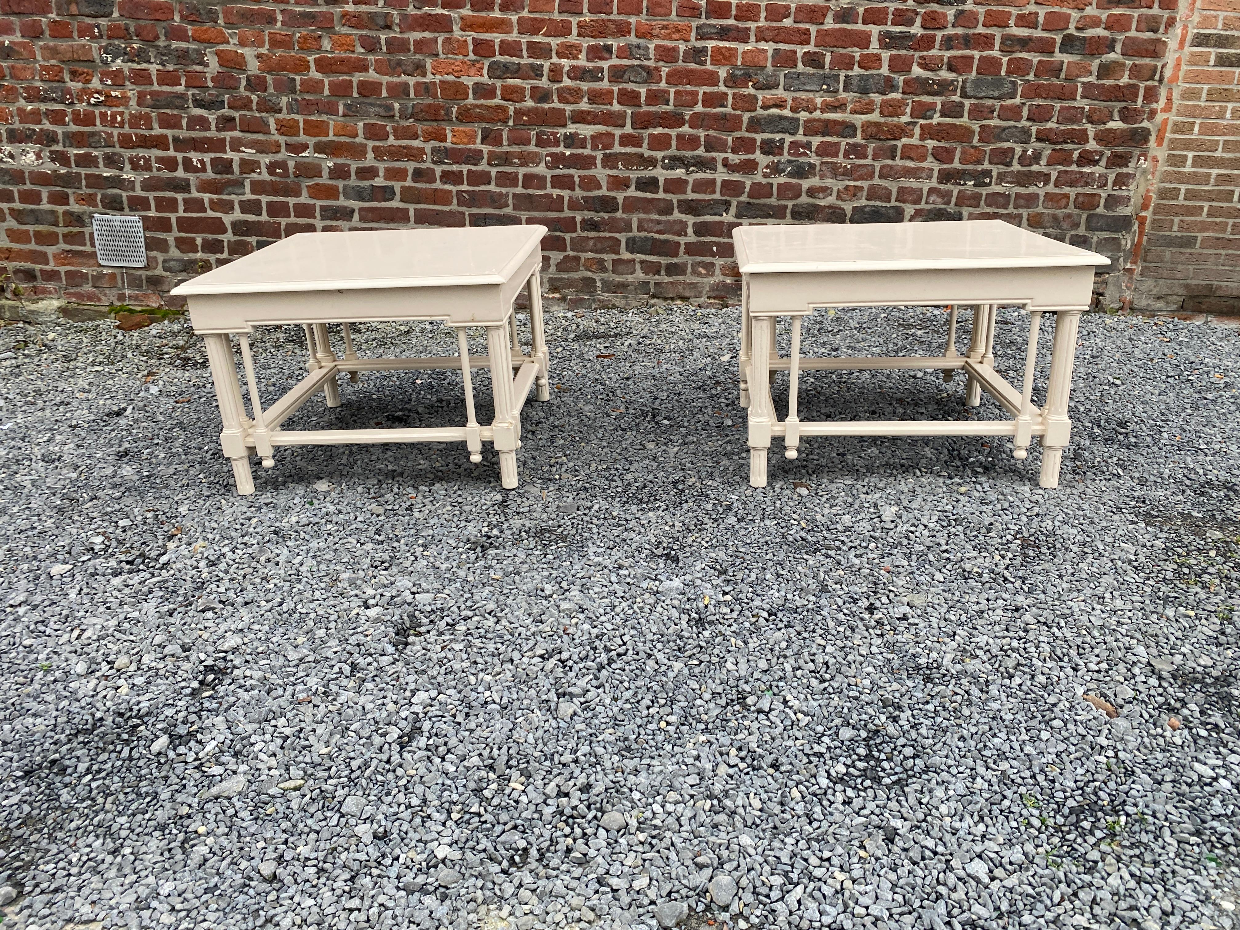Neoclassical pair of large neoclassical side tables in lacquered wood circa 1970 For Sale