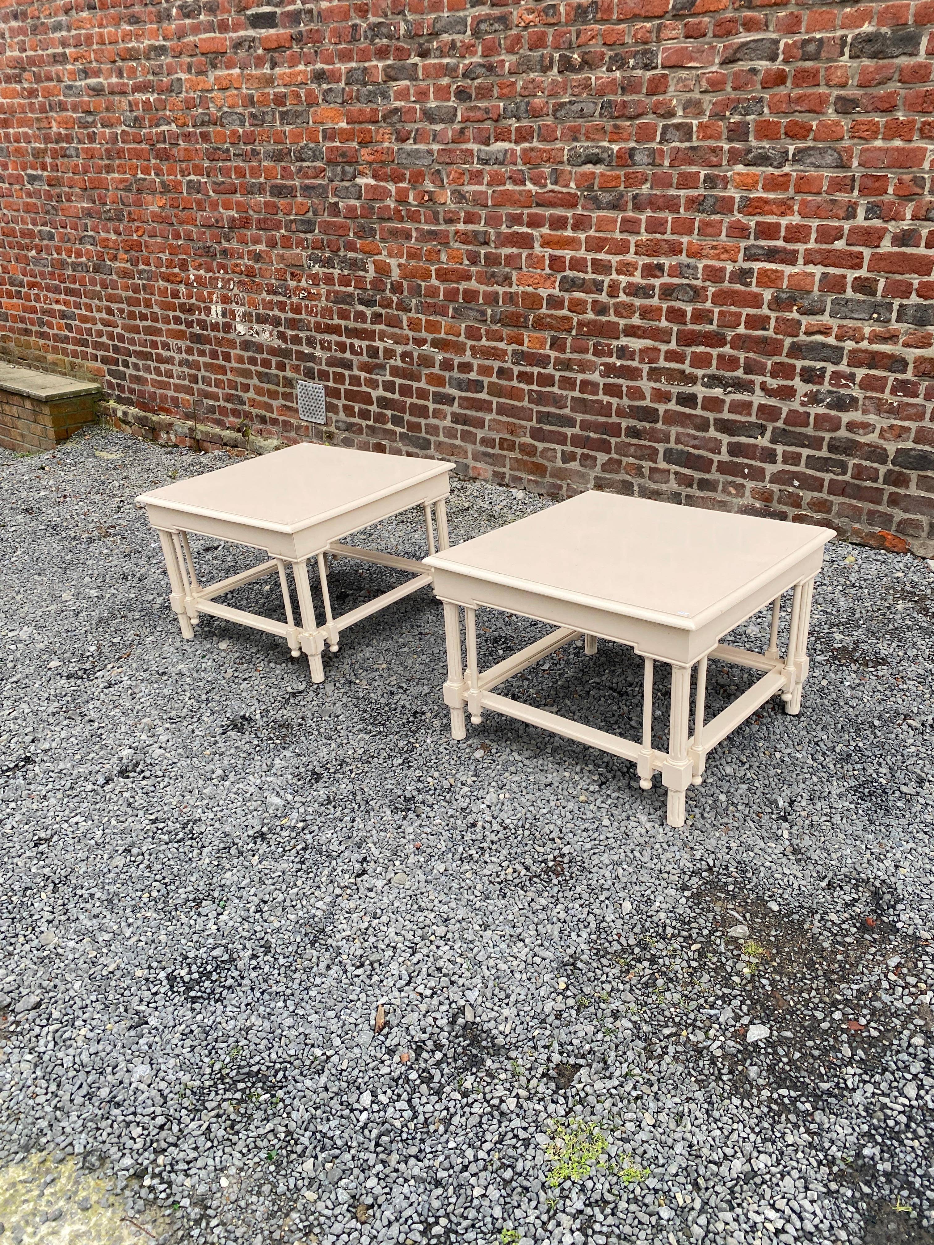 Lacquered pair of large neoclassical side tables in lacquered wood circa 1970 For Sale