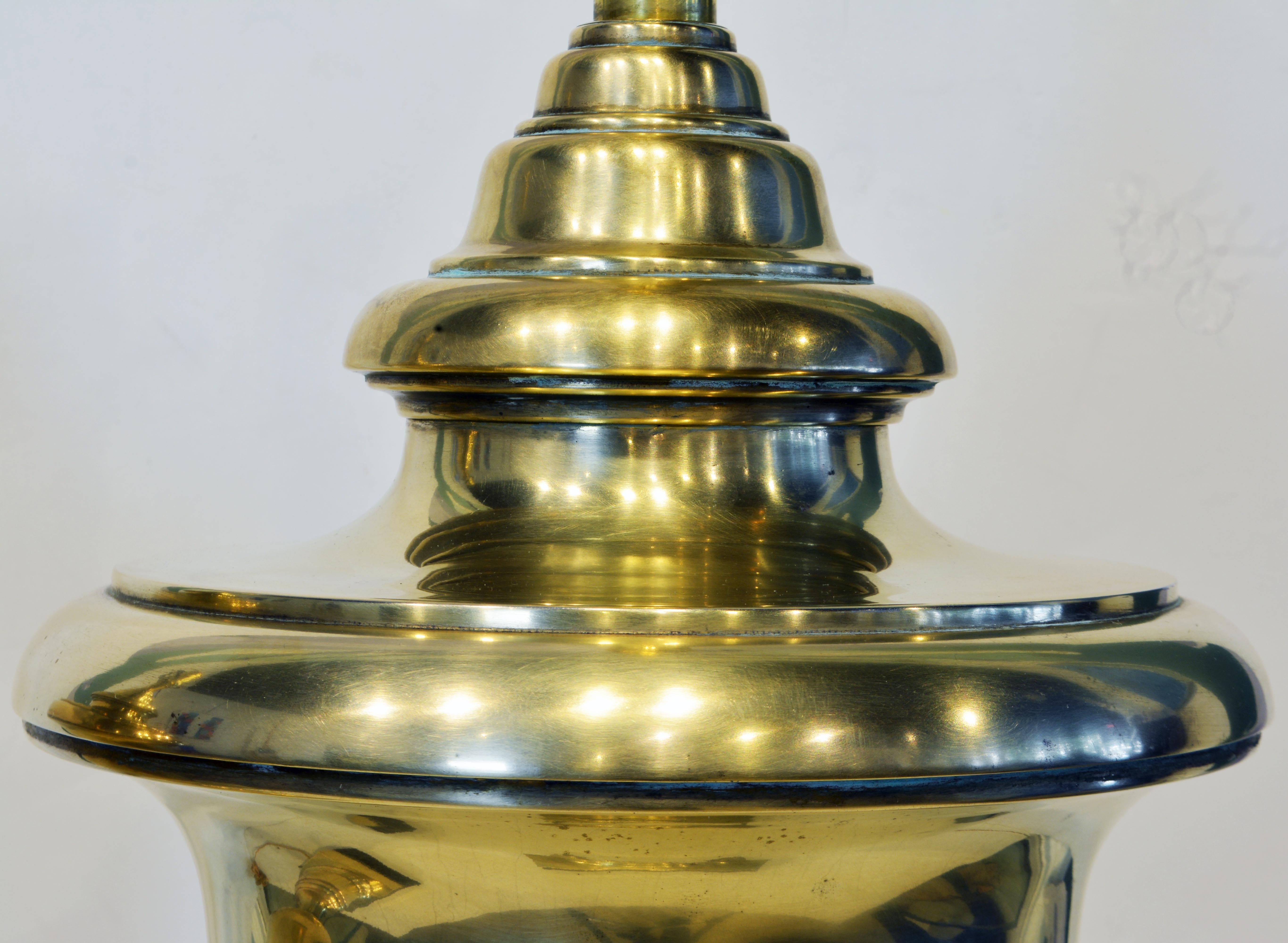 American Pair of Large Neoclassical Solid Brass Urn Table Lamps by Frederick Cooper Co