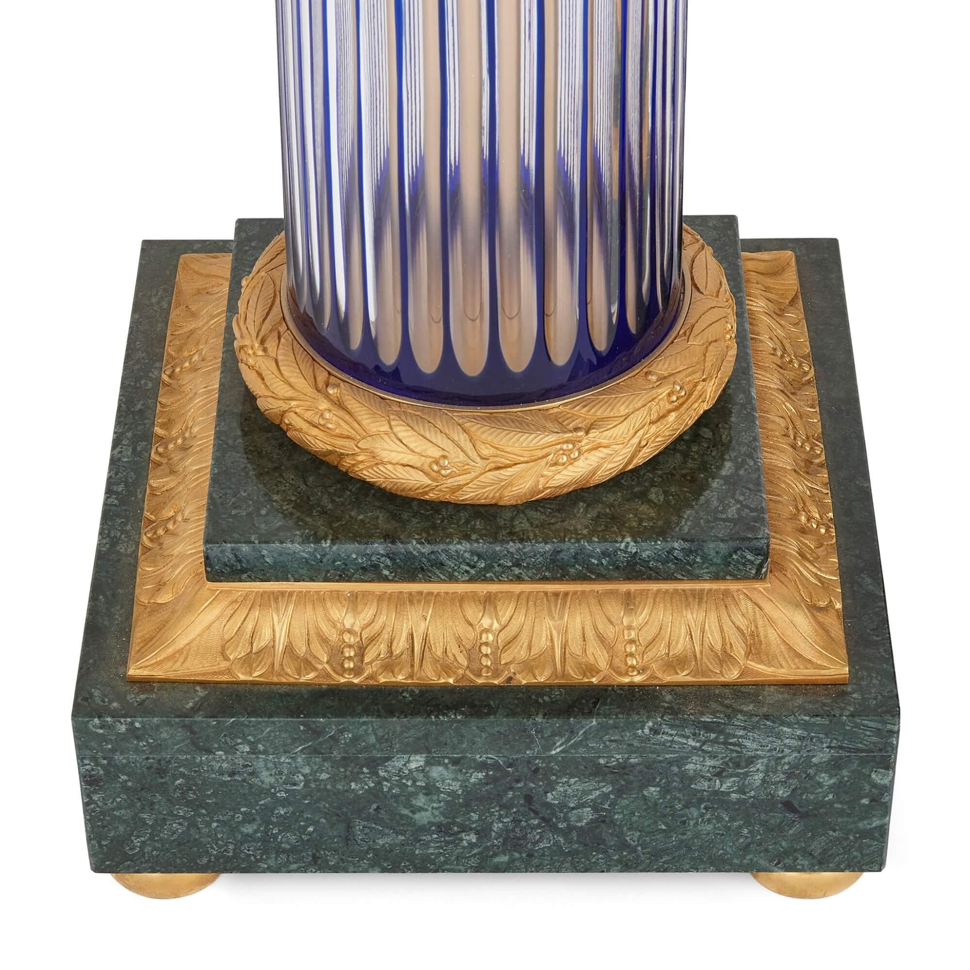Pair of Large Neoclassical Style Glass, Marble and Ormolu Pedestals In Good Condition For Sale In London, GB
