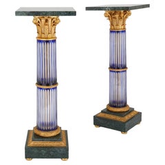 Vintage Pair of Large Neoclassical Style Glass, Marble and Ormolu Pedestals