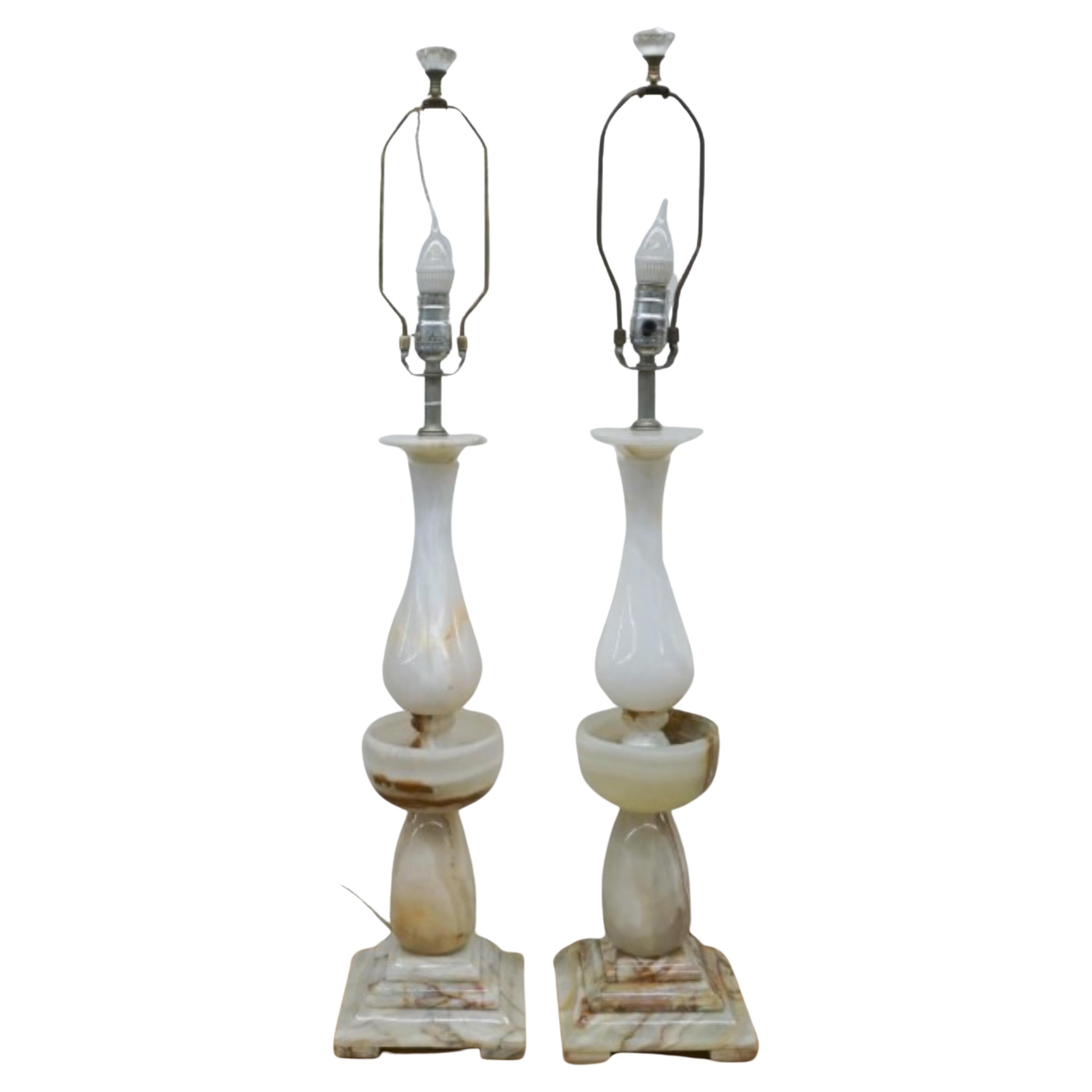 Pair of Large Neoclassical Style Onyx  Table Lamps For Sale 4