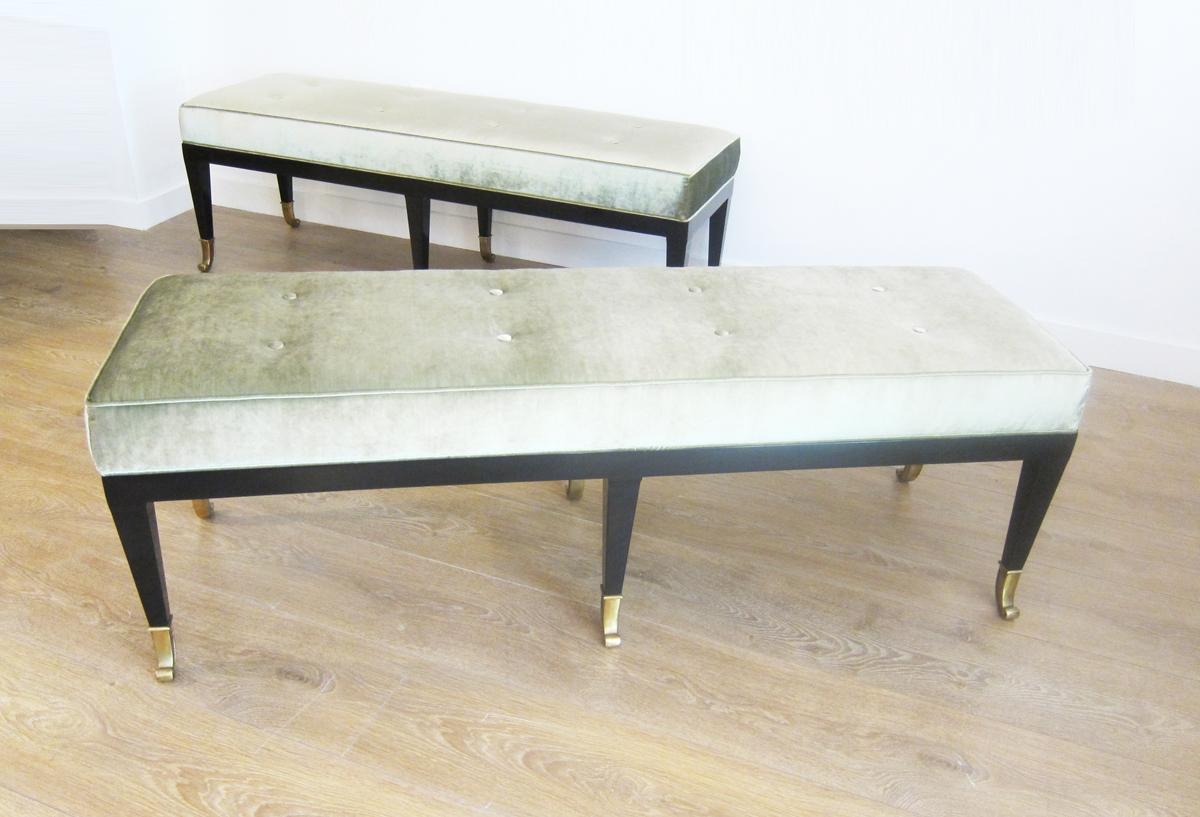 Pair of Large Neoclassical Style Upholstered Benches In Excellent Condition In Miami, FL