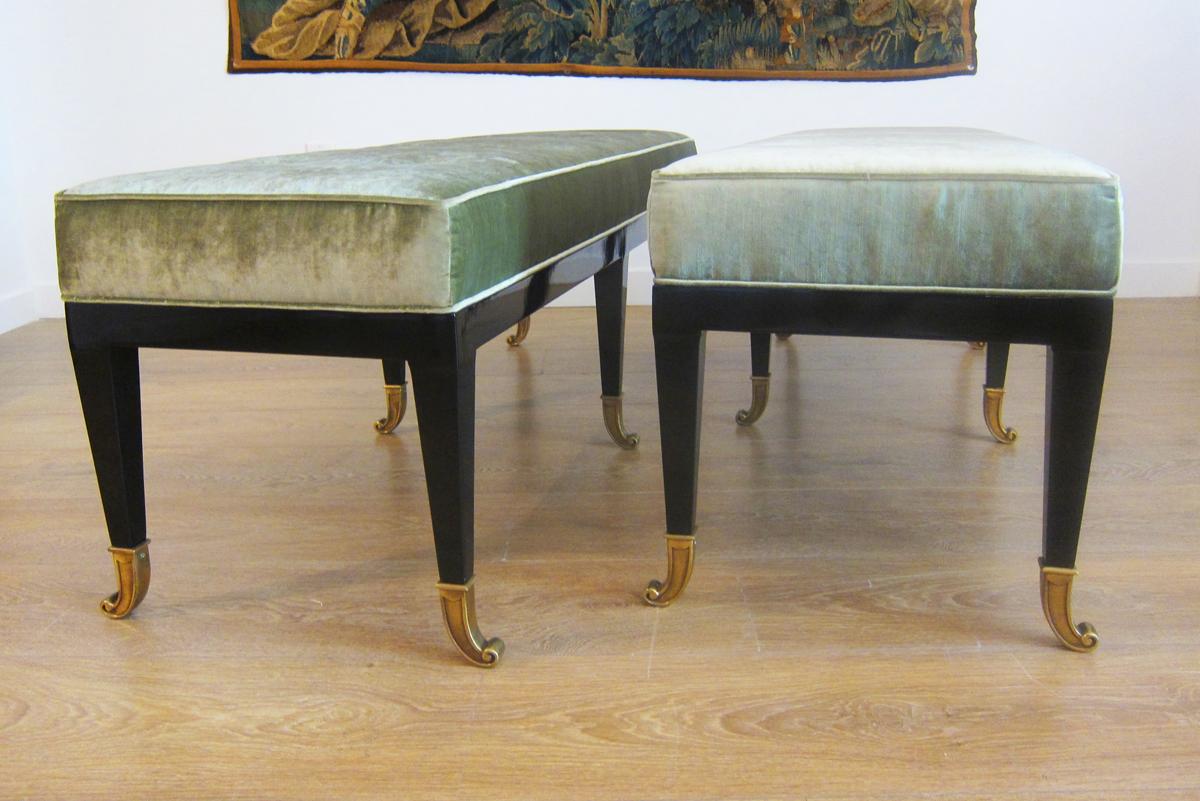 Mid-20th Century Pair of Large Neoclassical Style Upholstered Benches