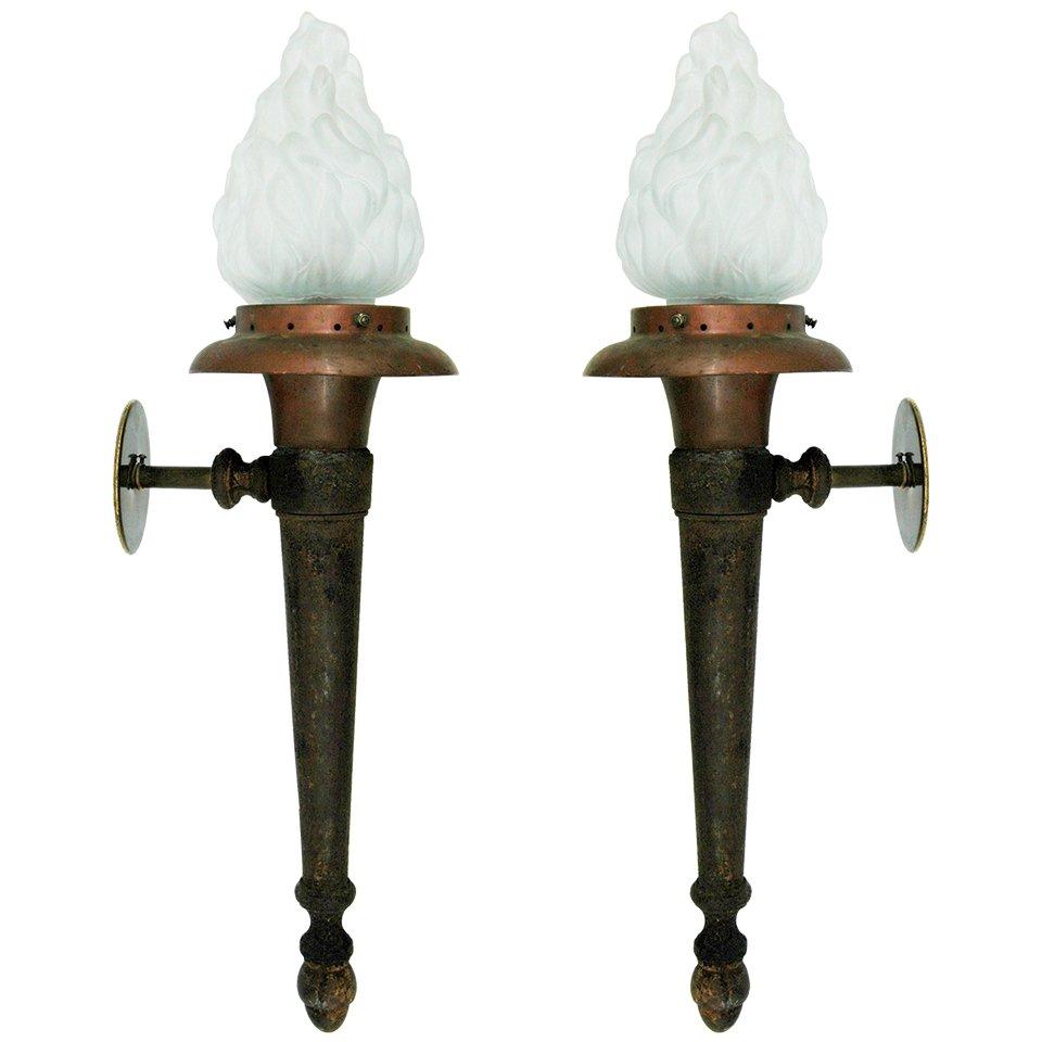 Pair of Large Neoclassical Torch Sconces