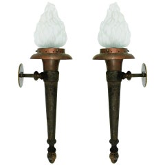 Antique Pair of Large Neoclassical Torch Sconces