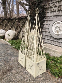 Pair of Large Neoclassical Vintage Obelisk Shaped Planters