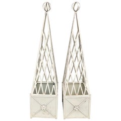 Pair of Large Neoclassical Vintage Obelisk Shaped Planters