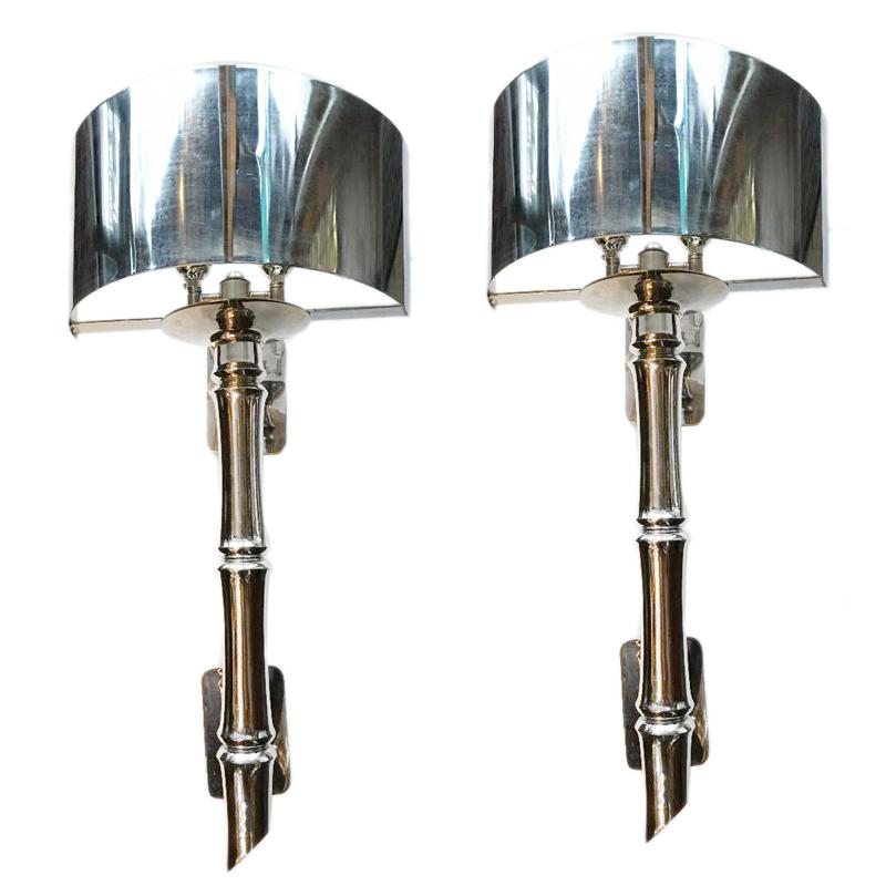 Pair of Large Nickel-Plated Sconces In Good Condition For Sale In New York, NY