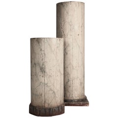 Pair of Large North Italian Marbled Wood Columns 19th Century
