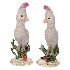 Retro Pair of Large Nymphenburg Porcelain Cockatoo or Kakadu Figurines