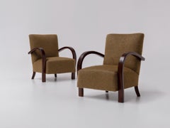 Paire de grands fauteuils Art Déco en Oak, en mélange d'alpaga et de mohair, France, années 1940