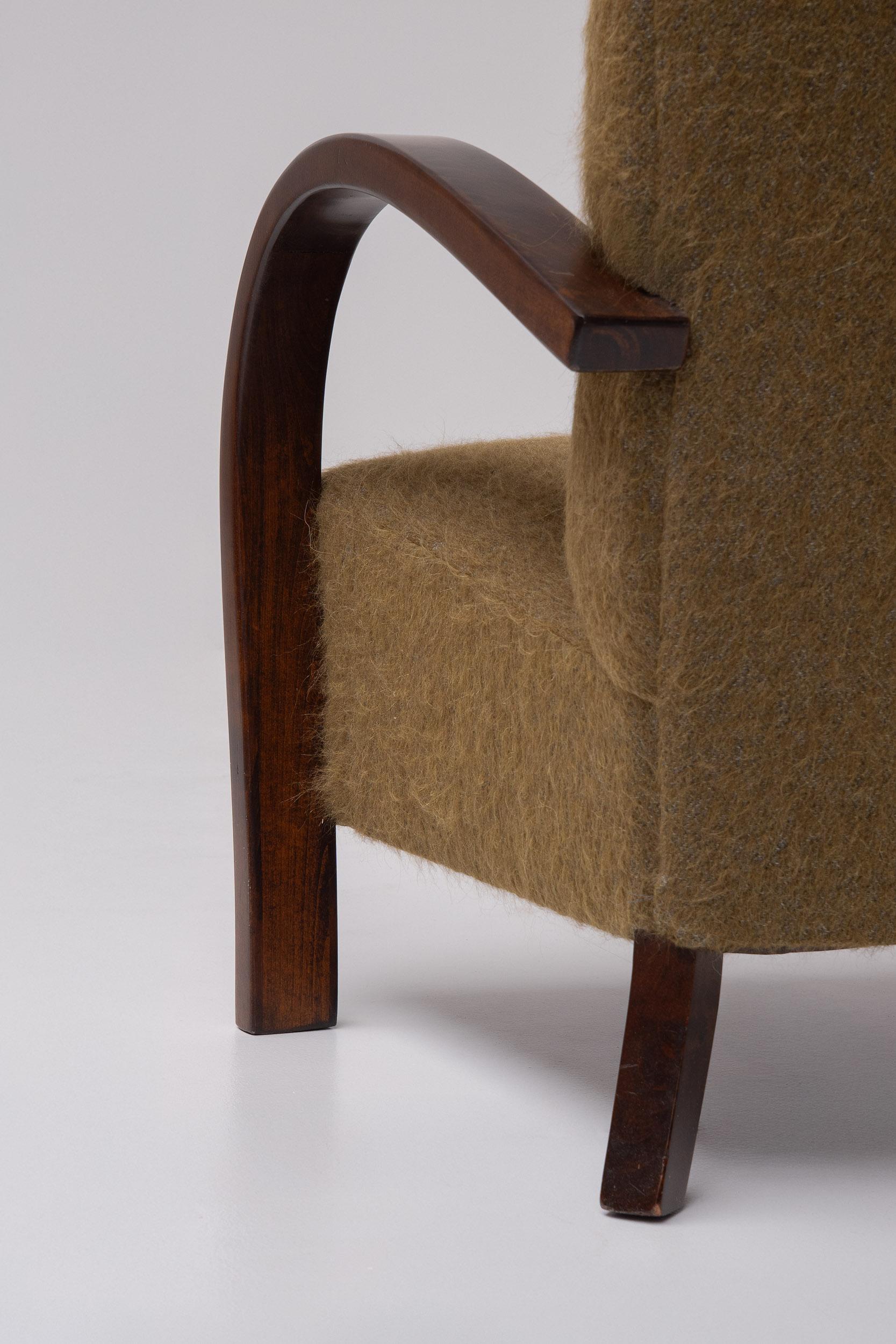 Legno Coppia di grandi poltrone Art Déco in Oak in misto alpaca e mohair, Francia anni '40