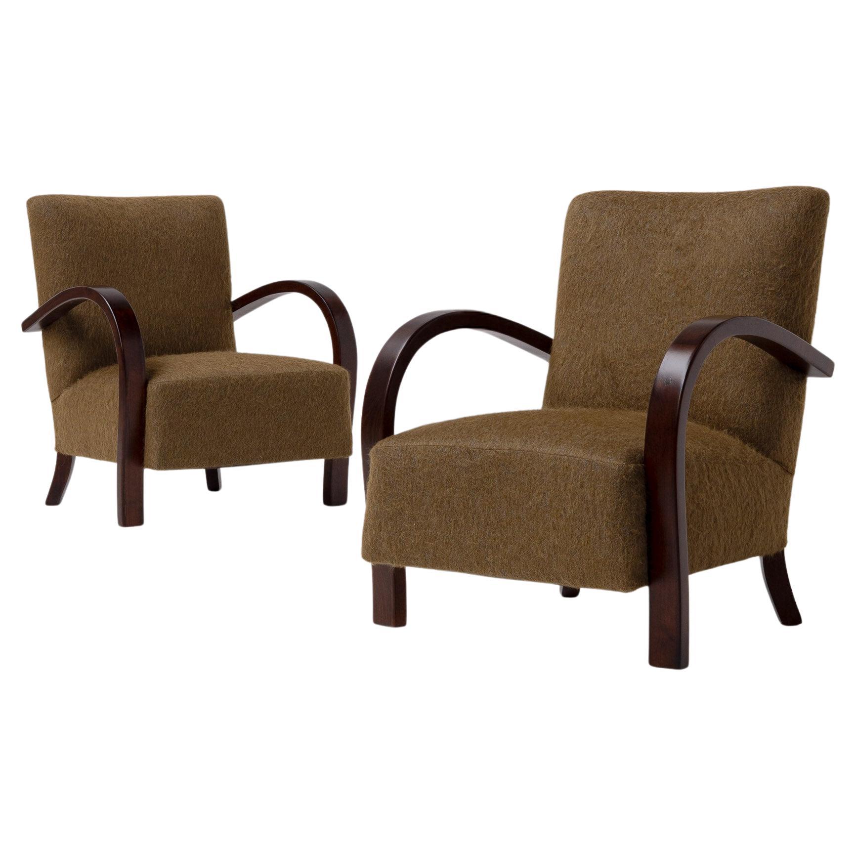 Coppia di grandi poltrone Art Déco in Oak in misto alpaca e mohair, Francia anni 
40