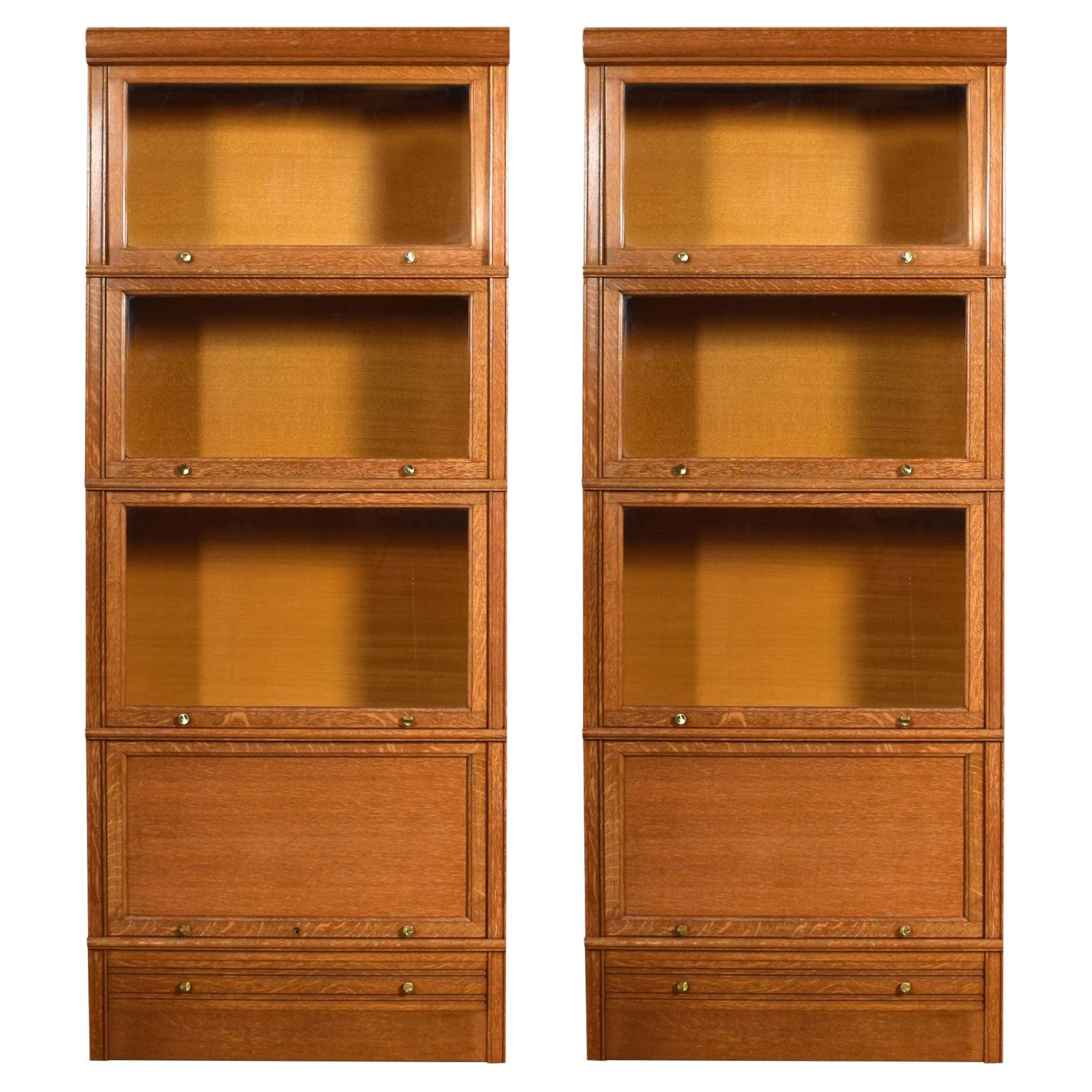 Three Large Oak Sectional Waterfall Barrister Bookcases at 1stDibs