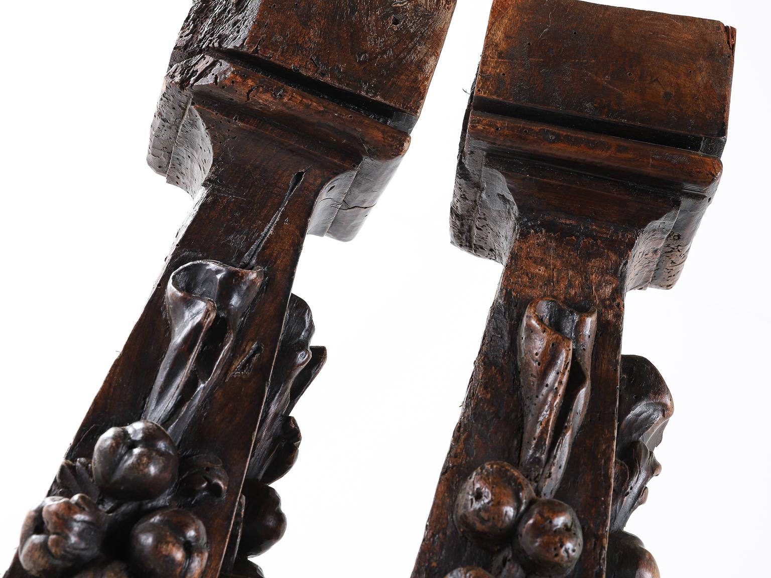Pair of Large Oak Renaissance Candlesticks In Good Condition For Sale In London, Charterhouse Square