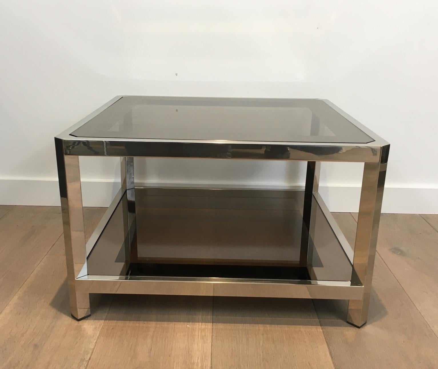 Pair of Large Octogonal Chromed Side Tables with Bronze Glass Tops, circa 1970 10