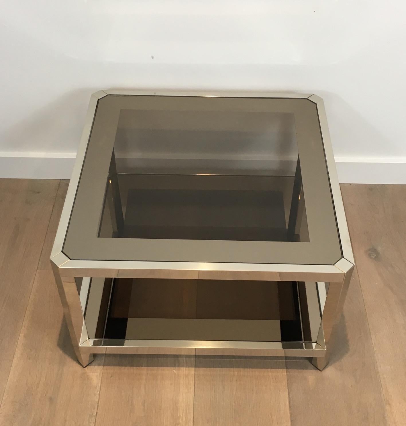 Pair of Large Octogonal Chromed Side Tables with Bronze Glass Tops, circa 1970 In Good Condition In Marcq-en-Barœul, Hauts-de-France