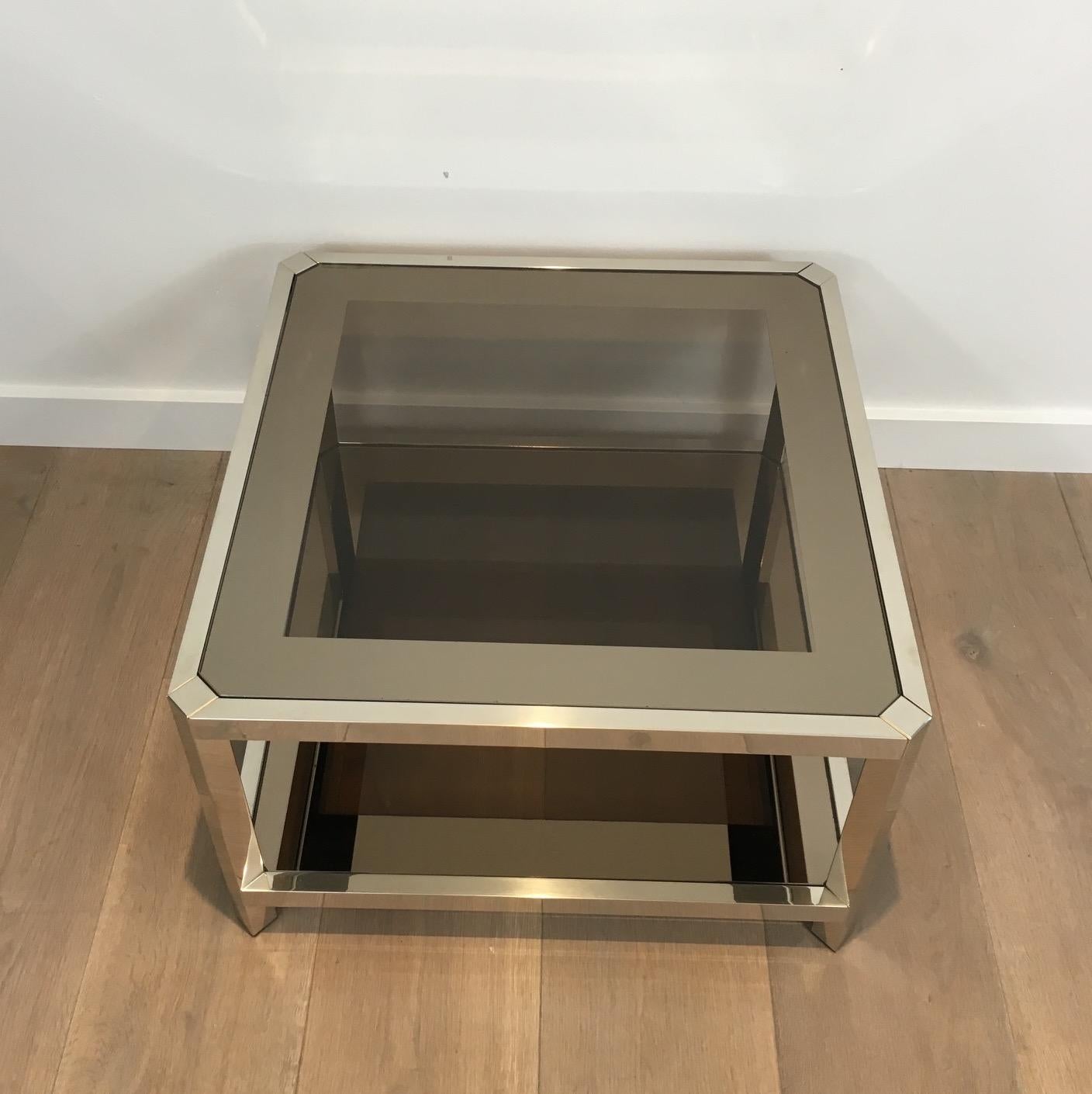 Pair of Large Octogonal Chromed Side Tables with Bronze Glass Tops, French For Sale 9
