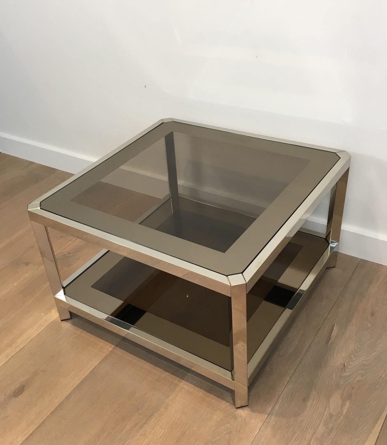 Pair of Large Octogonal Chromed Side Tables with Bronze Glass Tops, French For Sale 10