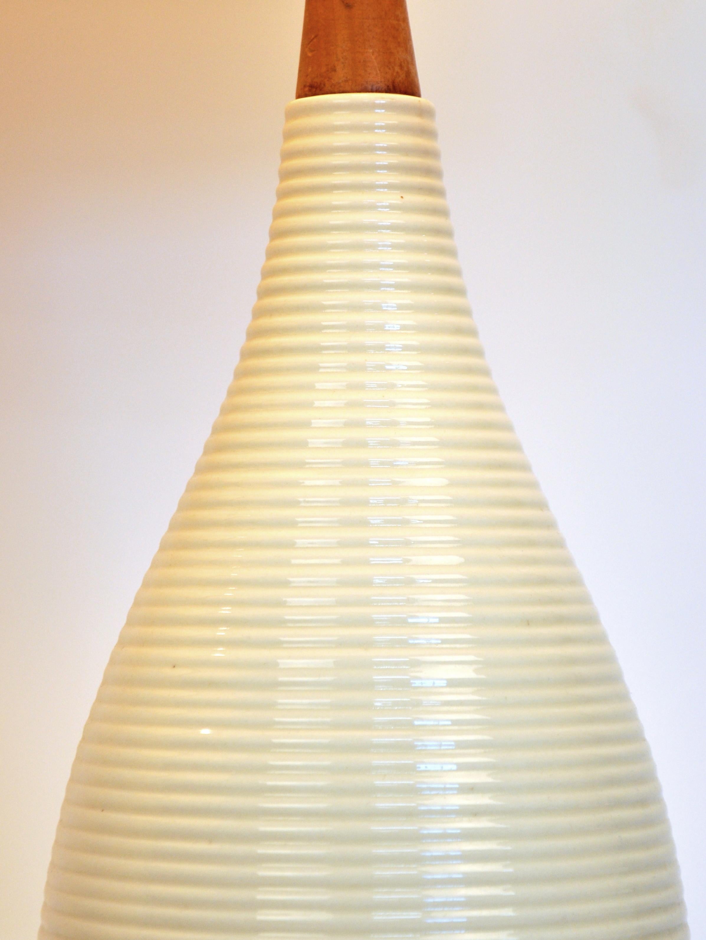 Glazed Pair of Mid-Century Modern White Beehive Lamps
