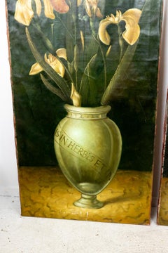 Pair of Large Oil on Canvas Paintings of Lilies in Apothecary Jars