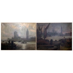 Pair of Large Oil on Canvas Paintings of London