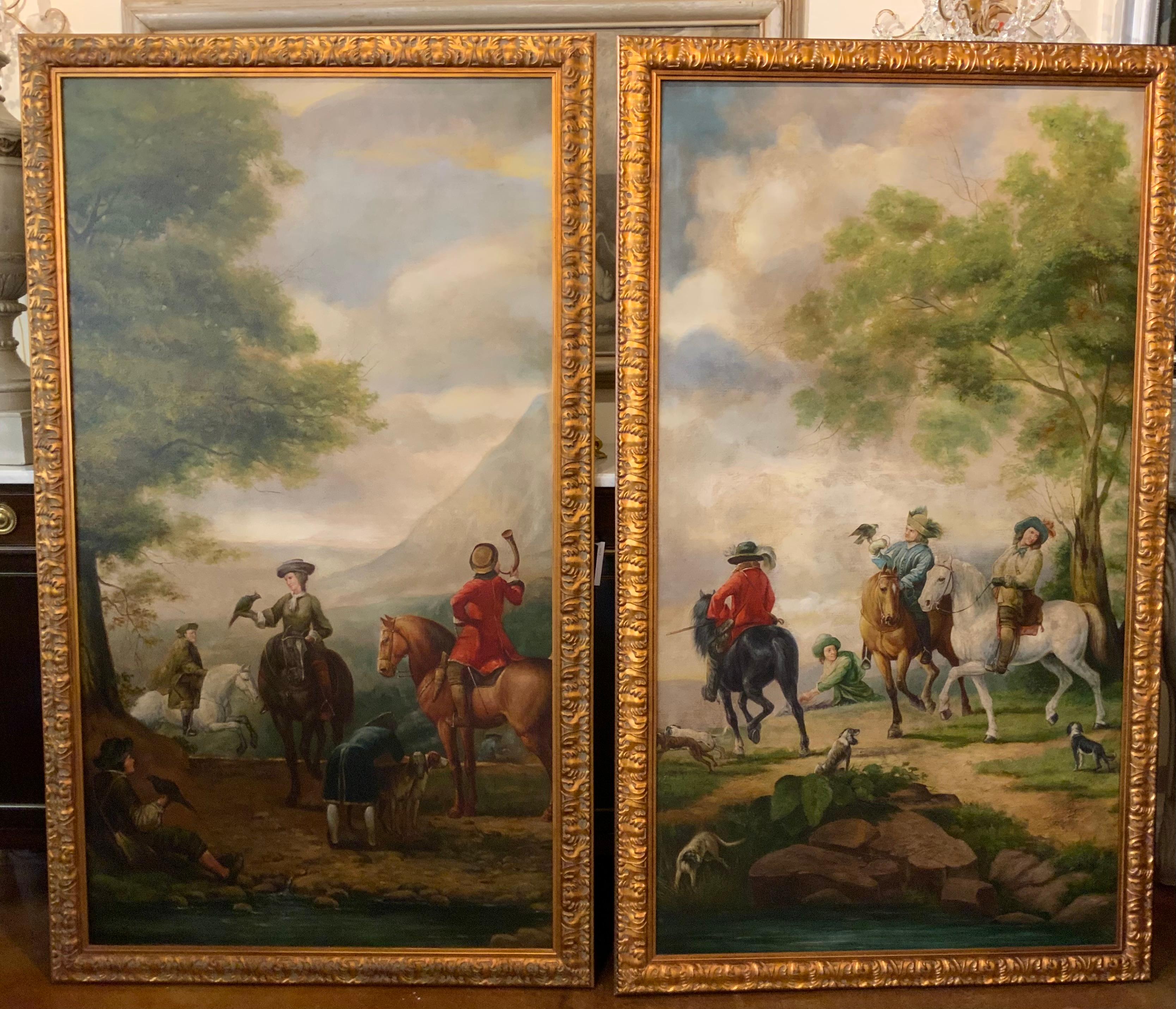 Pareja de grandes cuadros al óleo sobre lienzo de diseño neoclásico en venta 4