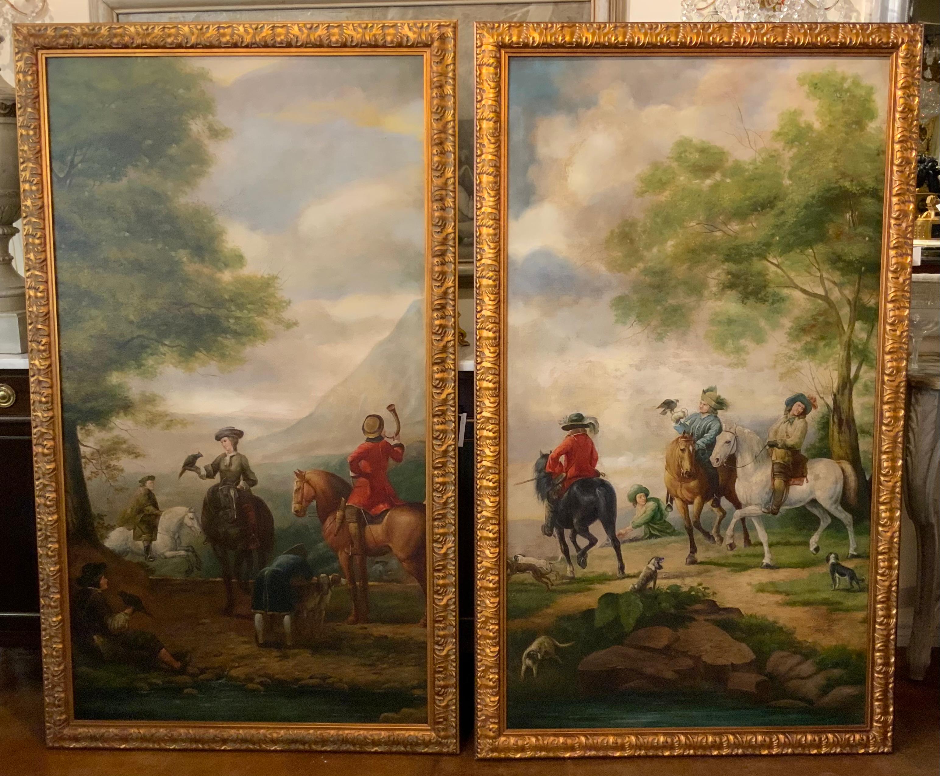 Pareja de grandes cuadros al óleo sobre lienzo de diseño neoclásico en venta 5