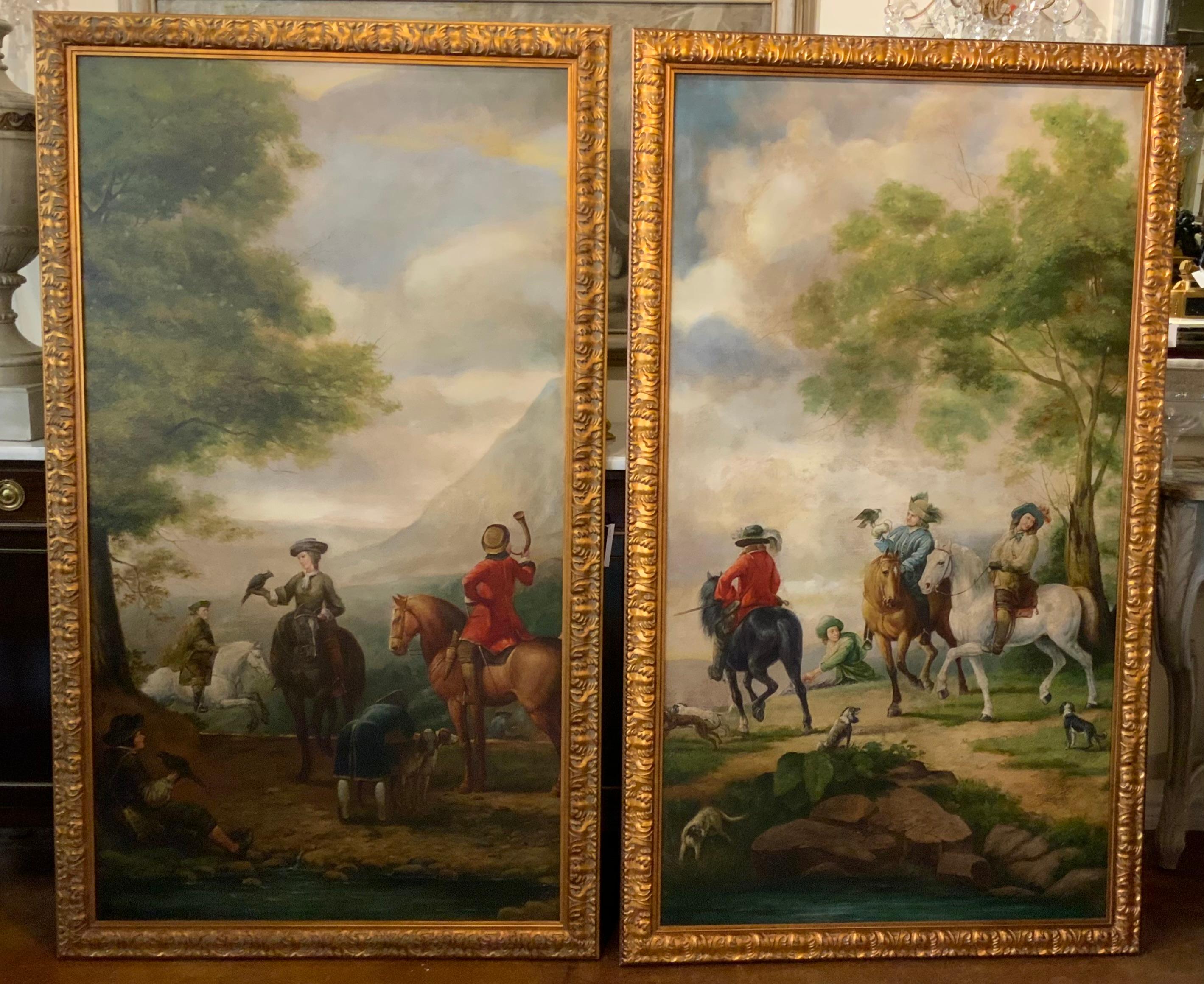 Pareja de grandes cuadros al óleo sobre lienzo de diseño neoclásico Francés en venta