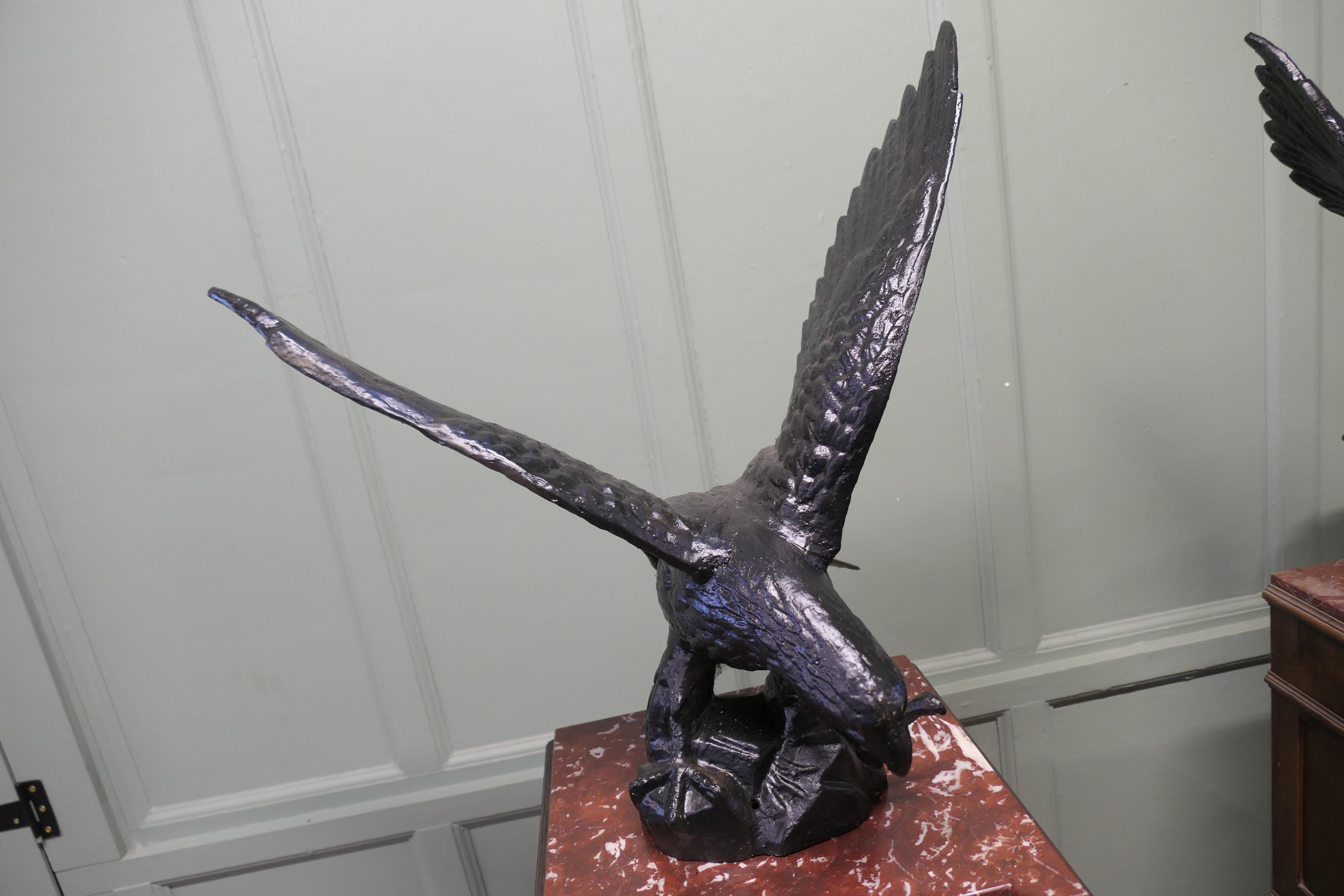 Pair of Large Old Iron Eagle Statues or Pillar Caps For Sale 1
